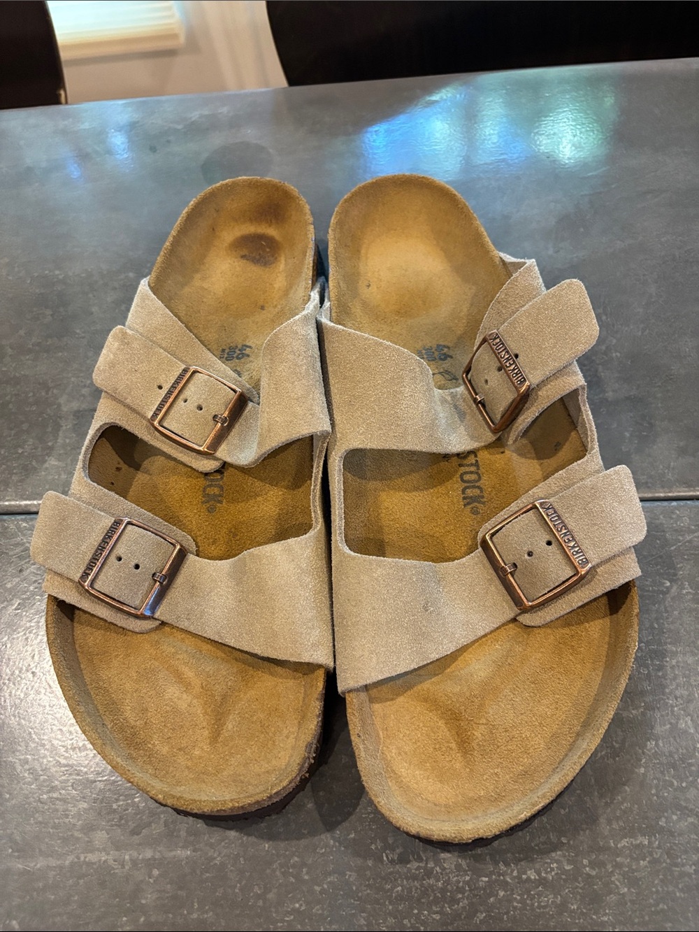 Birkenstock Men's Double Strap Suede Sandals in Light Beige